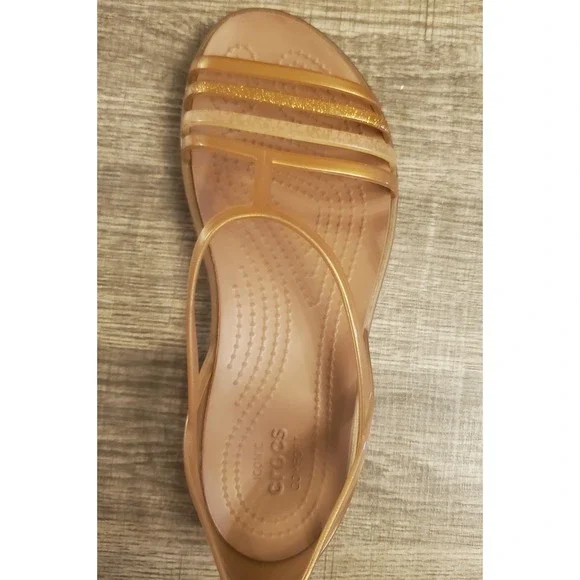 Crocs Isabella Sandals T-Strap Flat Shoes Women's Size 5 Bronze Gold - Picture 9 of 12